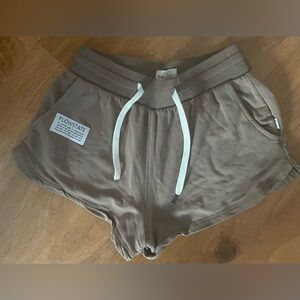 Feat brown lounge/workout shorts, trecell plush eco-innovative fabric; XXS